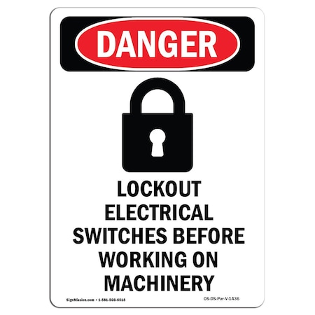 OSHA Danger Sign, Lockout Electrical, 24in X 18in Decal